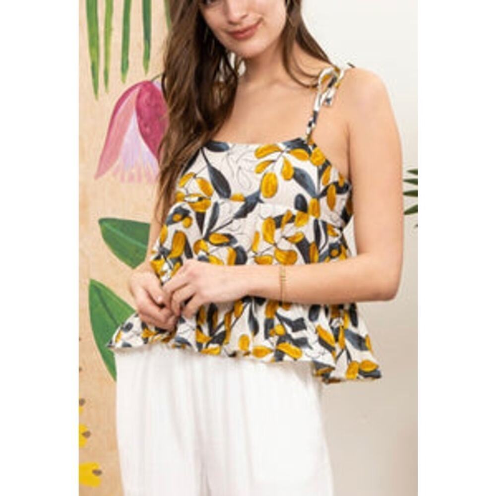 NEW Mine White Floral Tiered Peplum Style Tank Top Size Medium